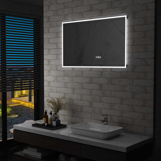 Kylpyhuoneen LED-peili kosketussensorilla ja kellolla 100x60 cm - Sisustajankoti.fi