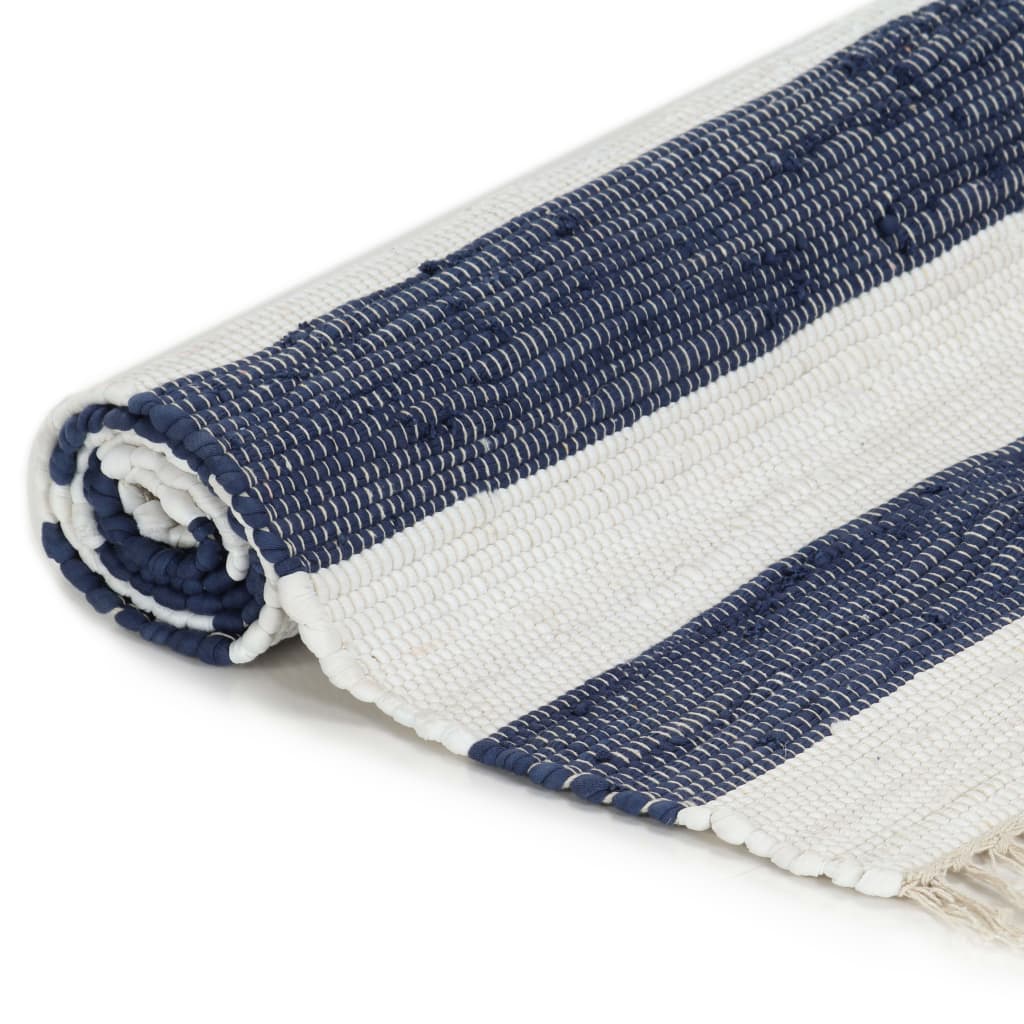 Käsin kudottu chindi-matto puuvilla 200x290 cm sininen ja valk. - Sisustajankoti.fi