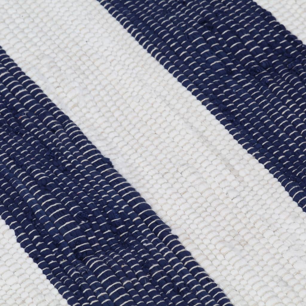 Käsin kudottu chindi-matto puuvilla 200x290 cm sininen ja valk. - Sisustajankoti.fi