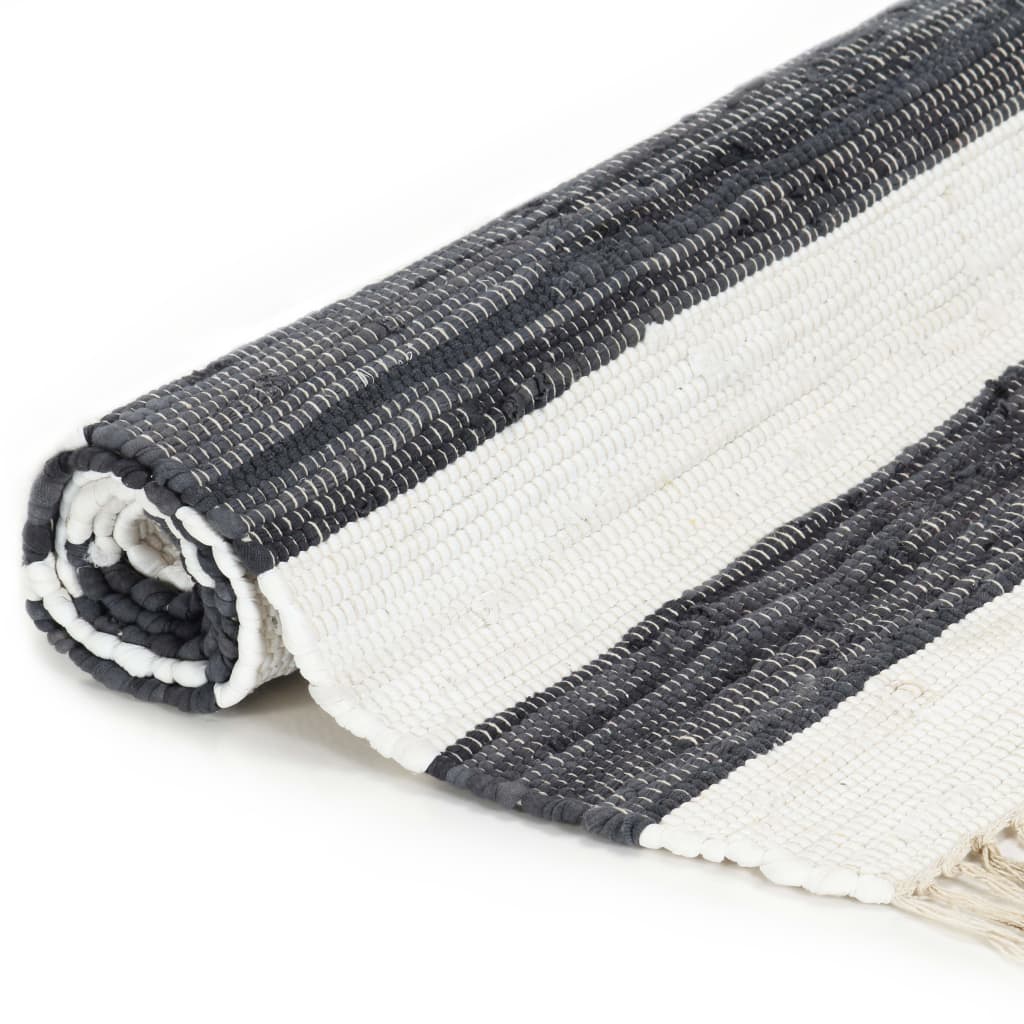 Käsin kudottu chindi-matto puuvilla 160x230cm antrasiitti/valk. - Sisustajankoti.fi