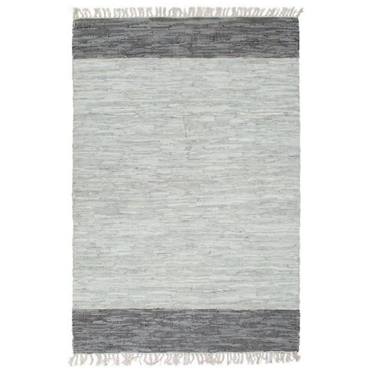 Käsin punottu chindi-matto nahka 120x170 cm harmaa - Sisustajankoti.fi