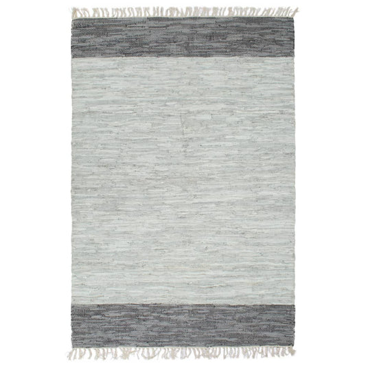 Käsin punottu chindi-matto nahka 190x280 cm harmaa - Sisustajankoti.fi