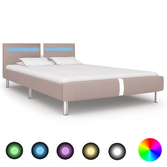 Sängynrunko LED-valolla cappuccino keinonahka 135x190 cm - Sisustajankoti.fi