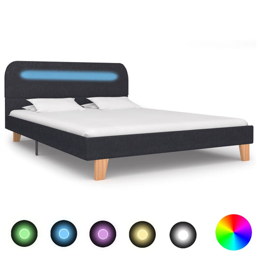 Sängynrunko LED-valolla tummanharmaa kangas 135x190 cm - Sisustajankoti.fi