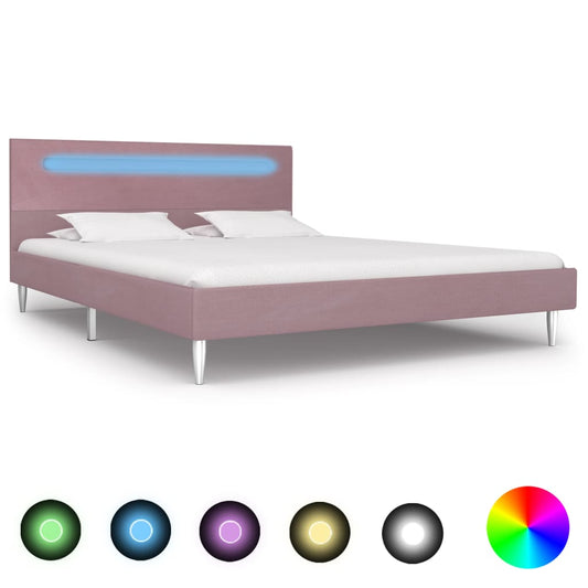 Sängynrunko LED-valolla vaaleanpunainen kangas 135x190 cm - Sisustajankoti.fi