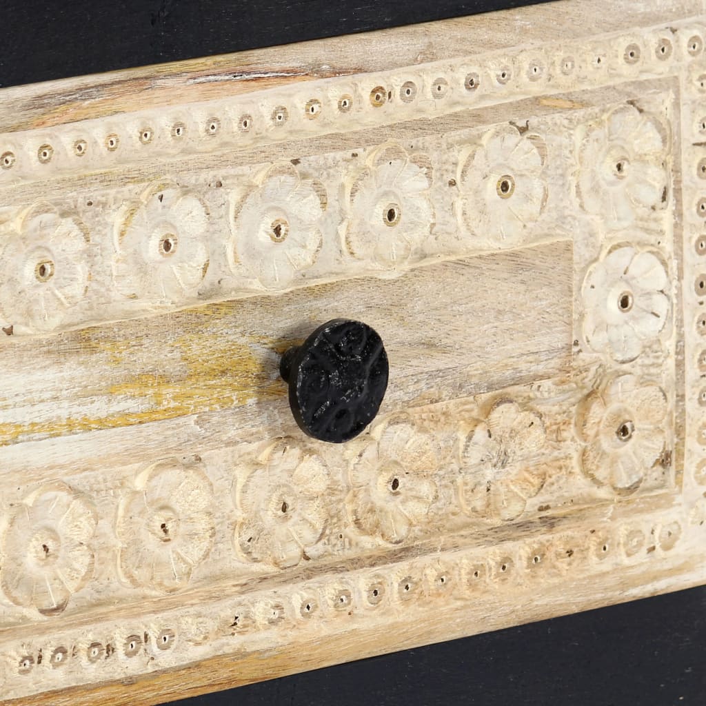 Käsin kaiverrettu yöpöytä harmaa 40x30x50 cm täysi mangopuu - Sisustajankoti.fi