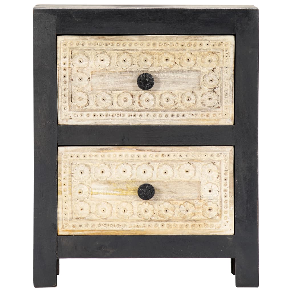 Käsin kaiverrettu yöpöytä harmaa 40x30x50 cm täysi mangopuu - Sisustajankoti.fi