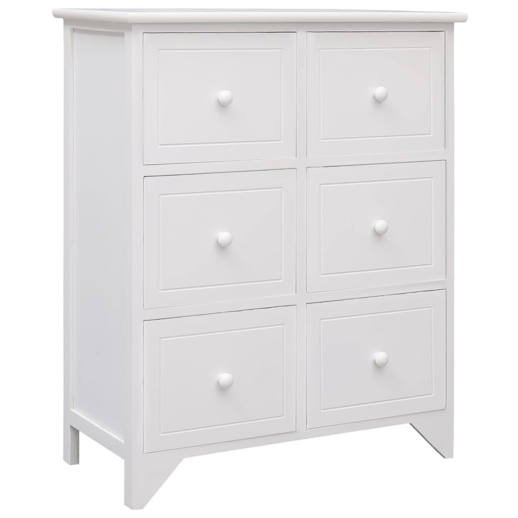 Sivukaappi kuudella laatikolla valkoinen 60x30x75 cm keisaripuu - Sisustajankoti.fi