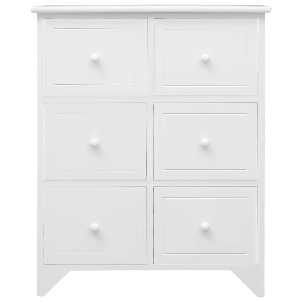 Sivukaappi kuudella laatikolla valkoinen 60x30x75 cm keisaripuu - Sisustajankoti.fi