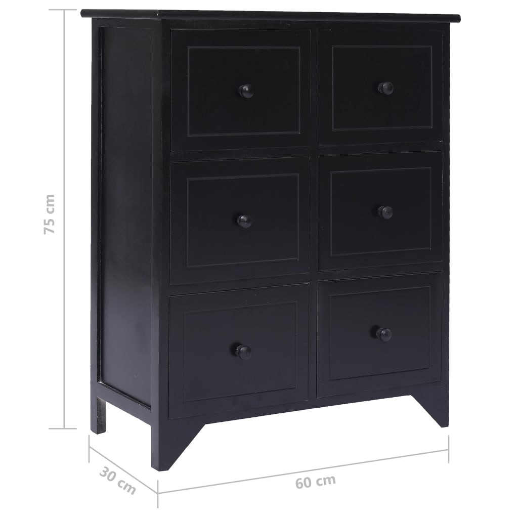Sivukaappi kuudella laatikolla musta 60x30x75 cm keisaripuu - Sisustajankoti.fi