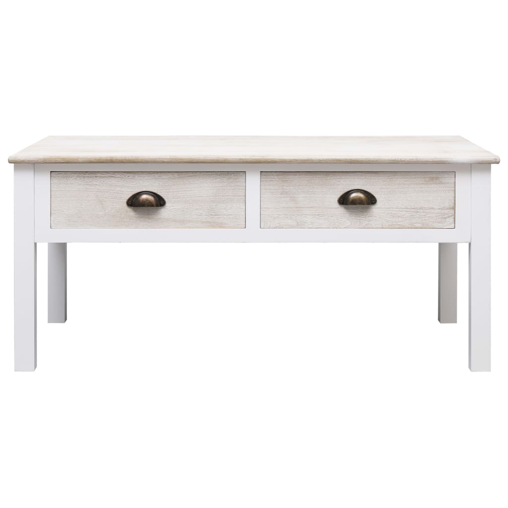 Sohvapöytä valkoinen ja luonnollinen 100x50x45 cm puu - Sisustajankoti.fi