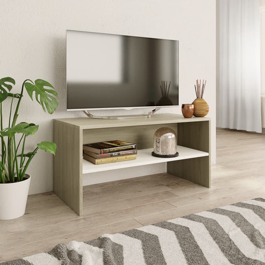 TV-taso valkoinen ja tammi 80x40x40 cm - Sisustajankoti.fi