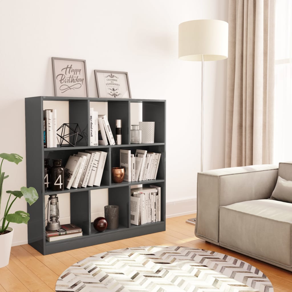 Kirjahylly korkeakiilto harmaa 97,5x29,5x100 cm - Sisustajankoti.fi