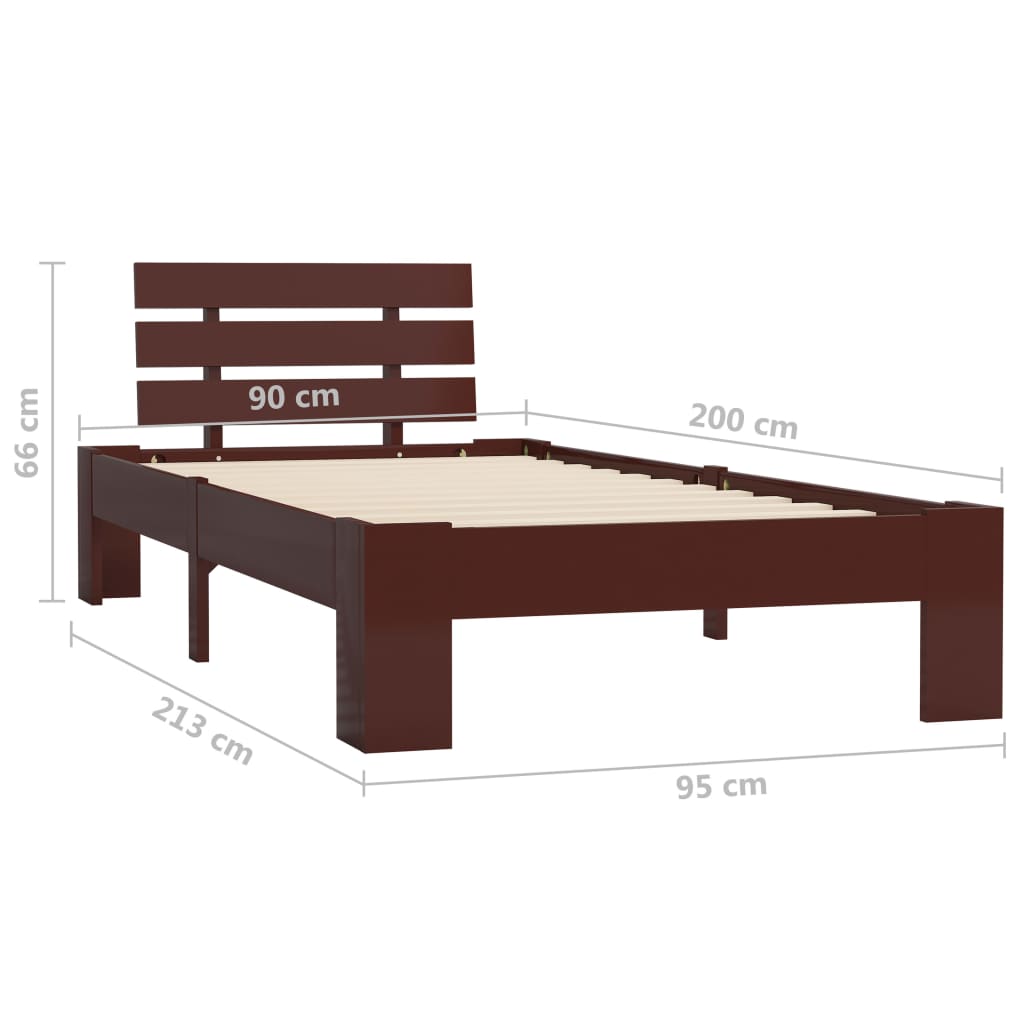 Sängynrunko tummanruskea täysi mänty 90x200 cm - Sisustajankoti.fi