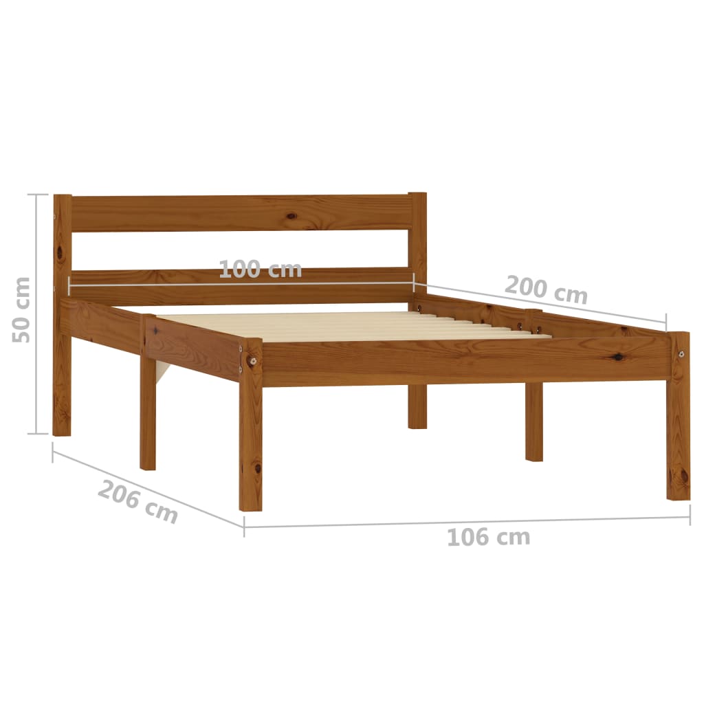 Sängynrunko hunajanruskea täysi mänty 100x200 cm - Sisustajankoti.fi
