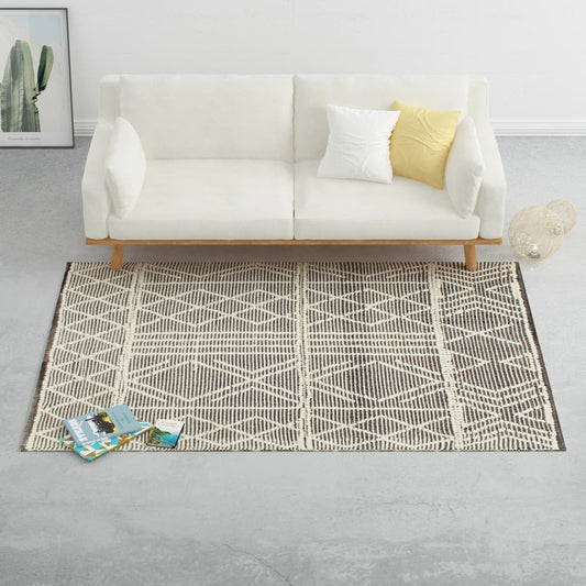Matto käsinkudottu villa 80x150 cm mustavalkoinen - Sisustajankoti.fi