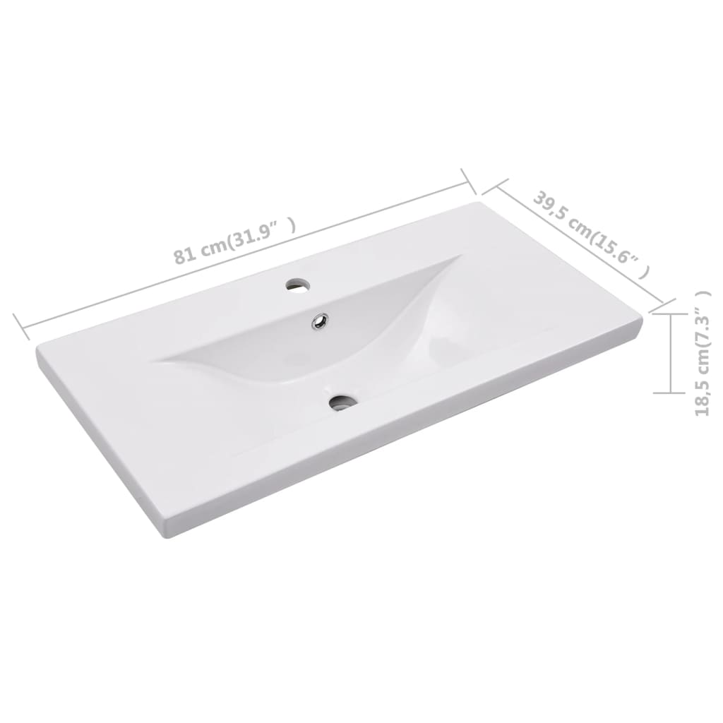 Sisäänrakennettu pesuallas 81x39,5x18,5 cm keraaminen valkoinen - Sisustajankoti.fi