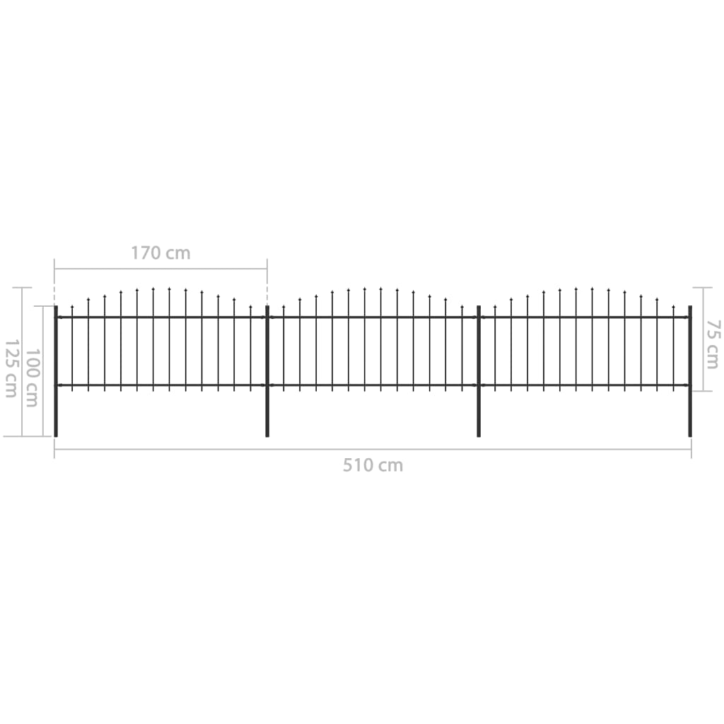 Puutarha-aita keihäskärjillä teräs (0,5-0,75)x5,1 m musta - Sisustajankoti.fi
