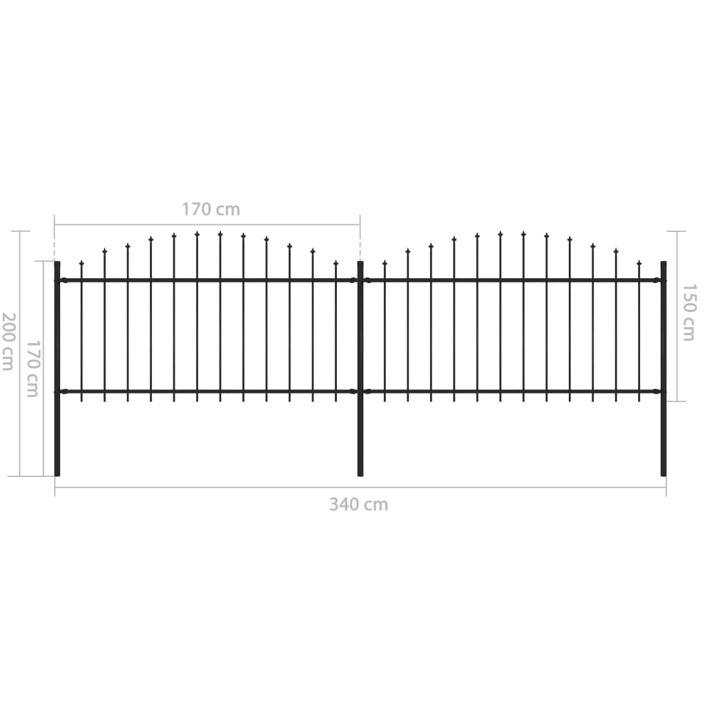 Puutarha-aita keihäskärjillä teräs (1,25-1,5)x3,4 m musta - Sisustajankoti.fi