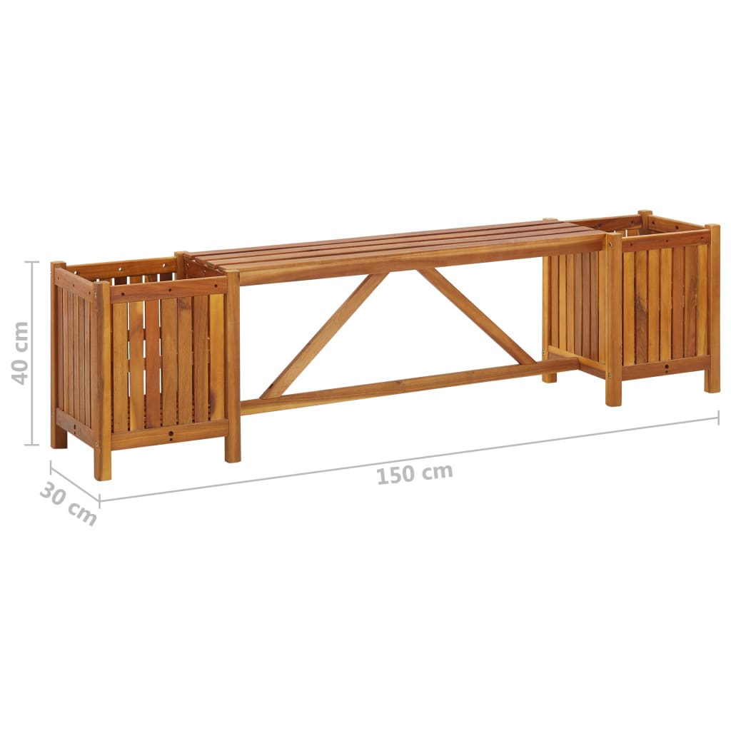 Puutarhapenkki 2 kukkalaatikolla 150x30x40 cm täysi akaasiapuu - Sisustajankoti.fi