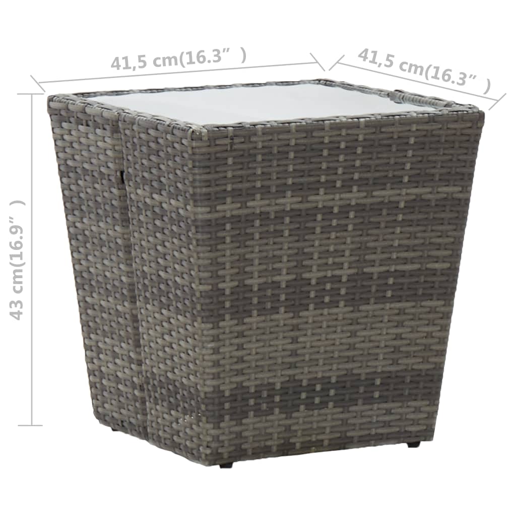 Teepöytä harmaa 41,5x41,5x43 cm polyrottinki ja karkaistu lasi - Sisustajankoti.fi