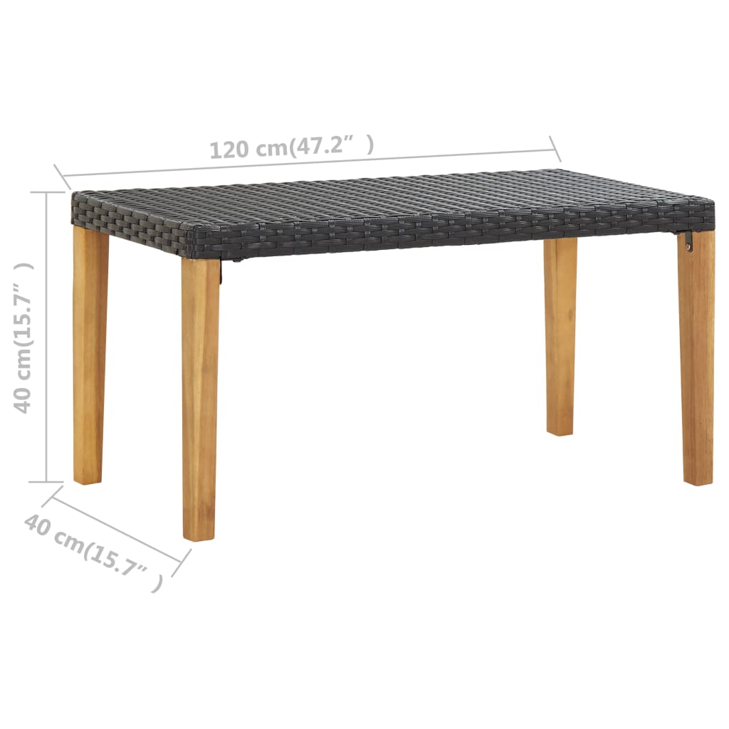 Puutarhapenkki 120 cm musta polyrottinki ja täysi akaasiapuu - Sisustajankoti.fi