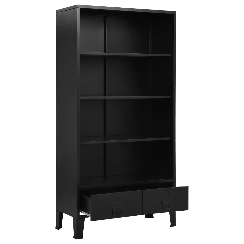 Kirjahylly teollinen musta 90x40x180 cm teräs - Sisustajankoti.fi