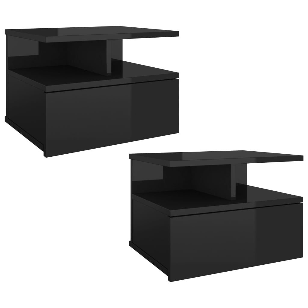 Kelluvat yöpöydät 2 kpl korkeakiilto musta 40x31x27cm - Sisustajankoti.fi