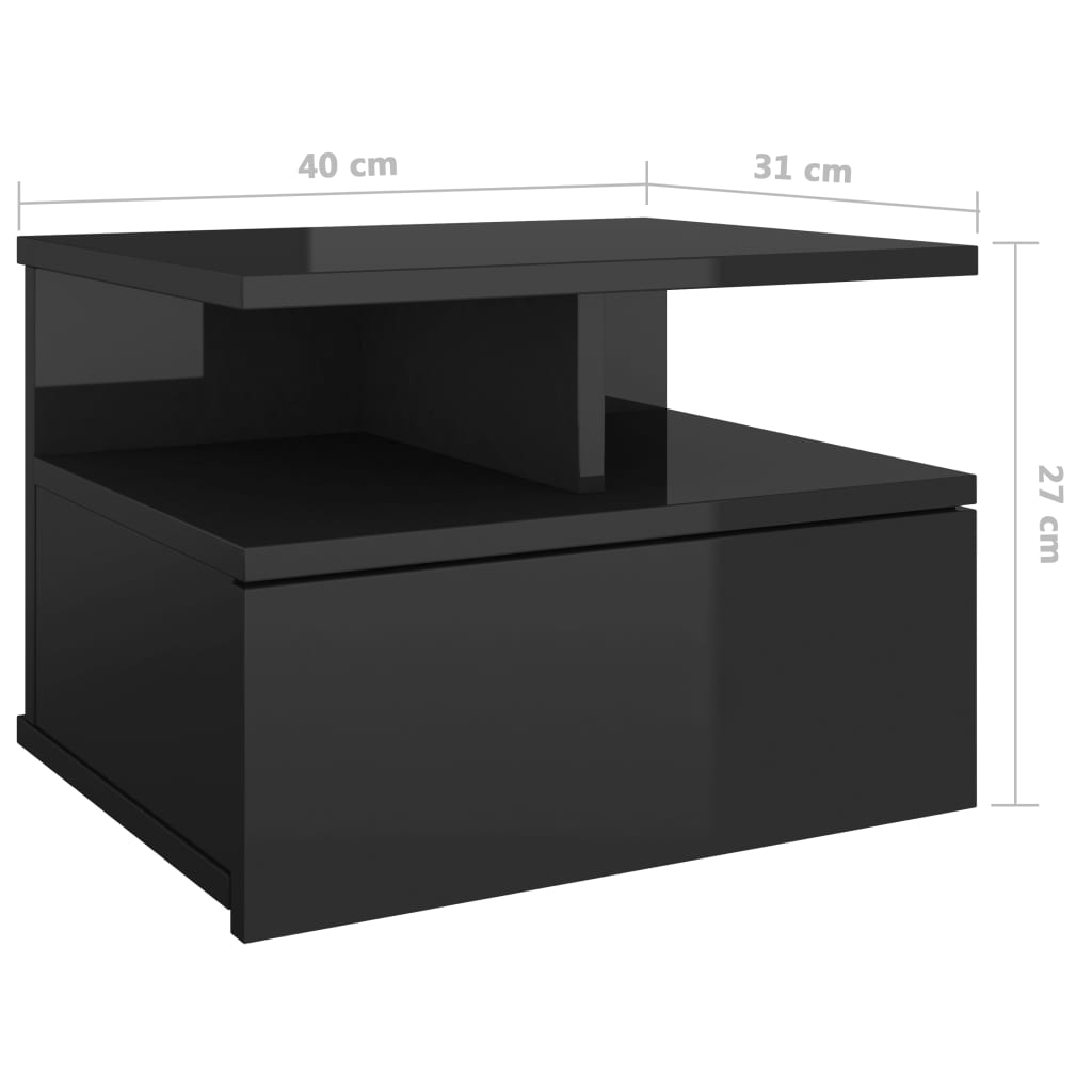 Kelluvat yöpöydät 2 kpl korkeakiilto musta 40x31x27cm - Sisustajankoti.fi
