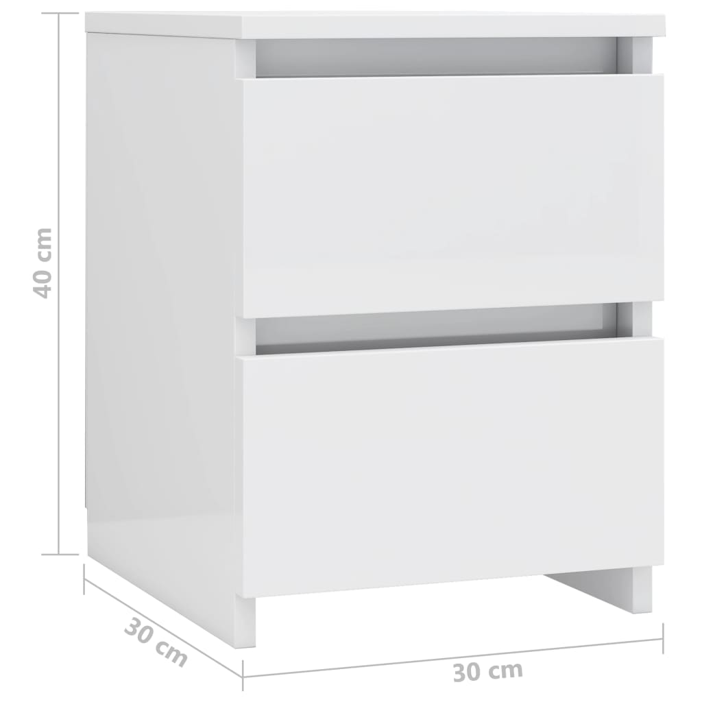 Yöpöydät 2 kpl korkeakiilto valkoinen 30x30x40 cm - Sisustajankoti.fi