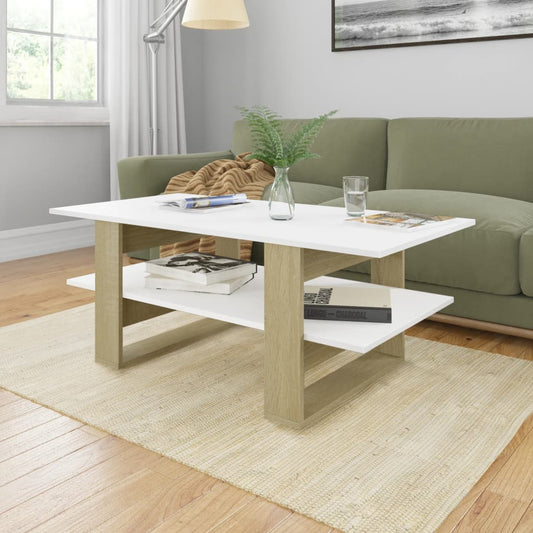 Sohvapöytä valkoinen ja Sonoma-tammi 110x55x42 cm - Sisustajankoti.fi