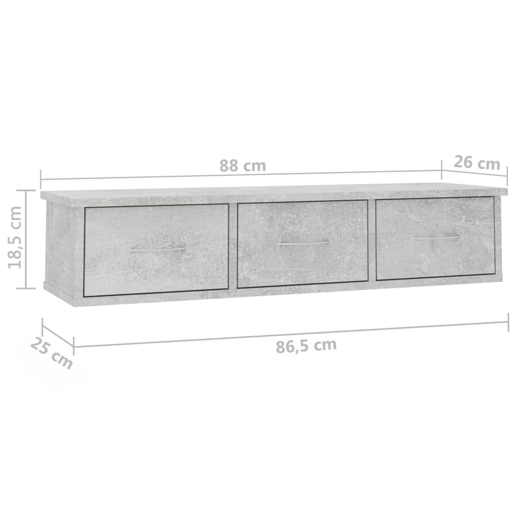 Seinälaatikkohylly betoninharmaa 88x26x18,5 cm - Sisustajankoti.fi
