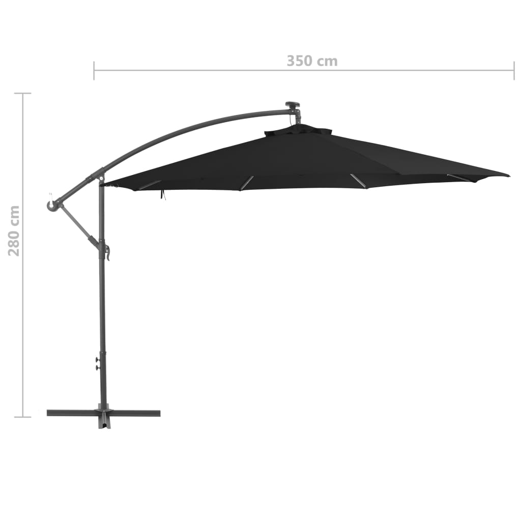 Riippuva aurinkovarjo alumiinipylväällä 350 cm musta - Sisustajankoti.fi