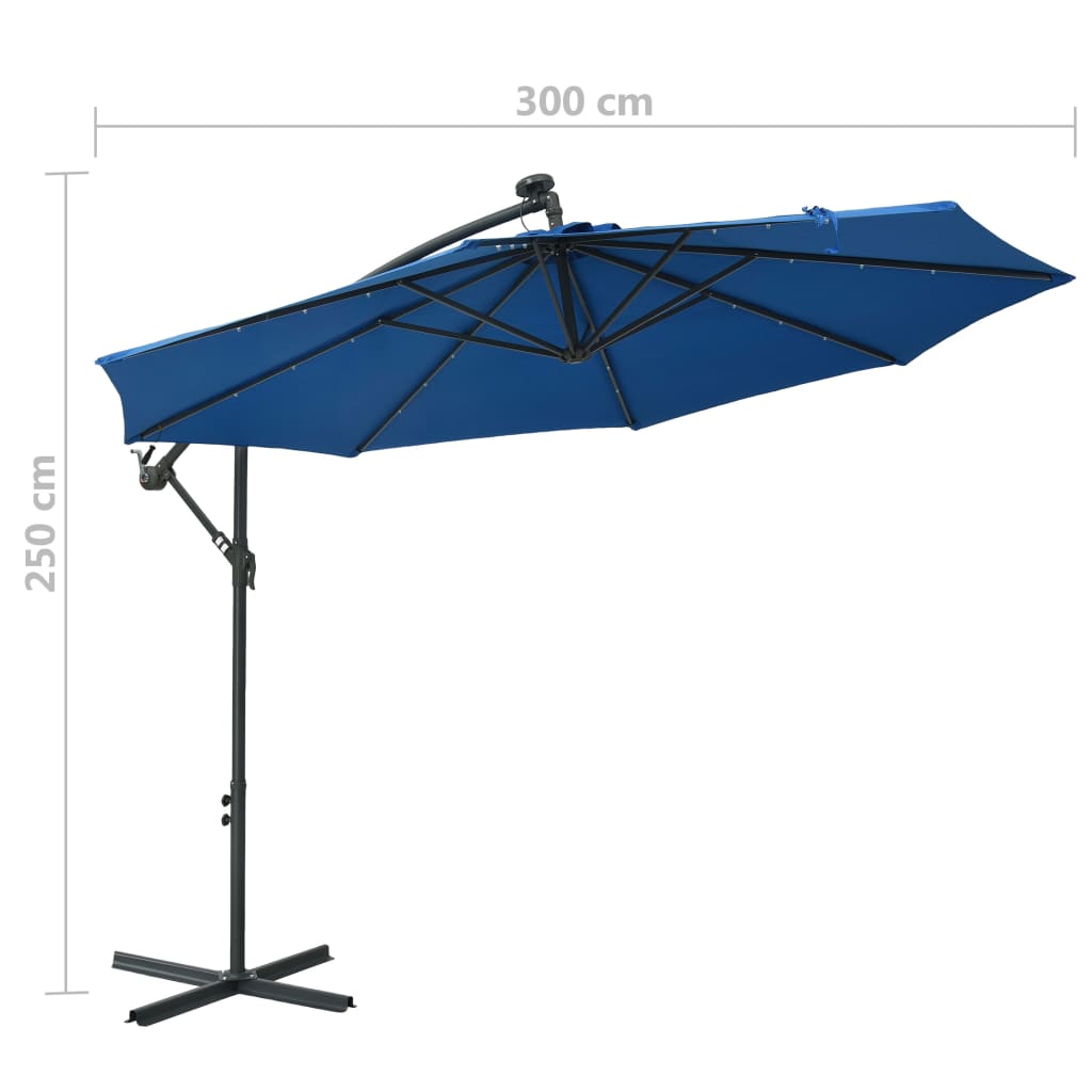 Aurinkovarjo LED-valoilla ja teräspylväällä 300 cm sininen - Sisustajankoti.fi