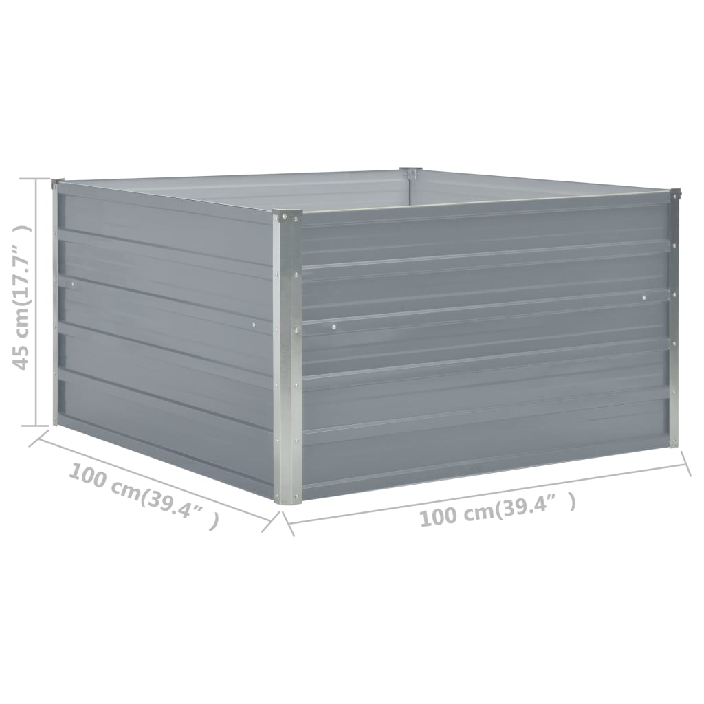 Korotettu puutarhalaatikko 100x100x45cm galvanoitu teräs harmaa - Sisustajankoti.fi