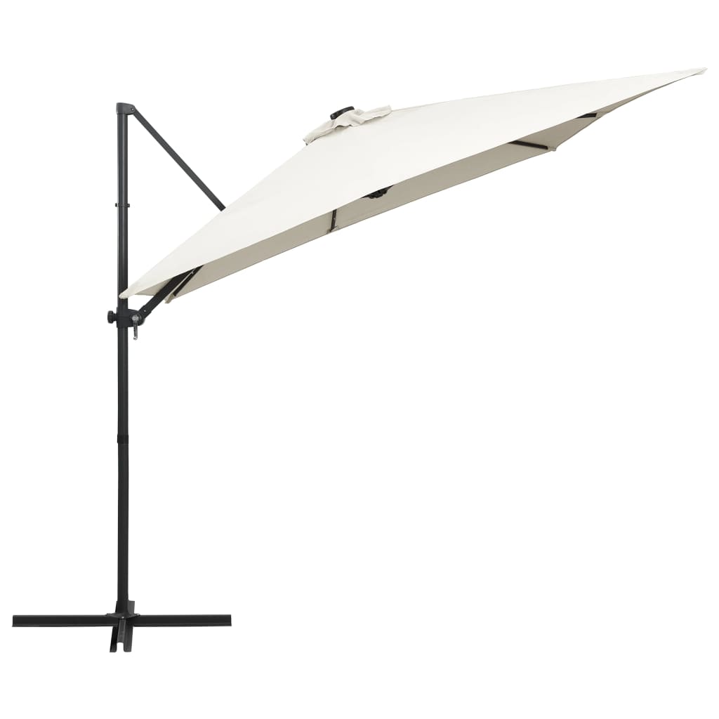 Aurinkovarjo LED-valoilla ja teräspylväällä 250x250 cm hiekka - Sisustajankoti.fi