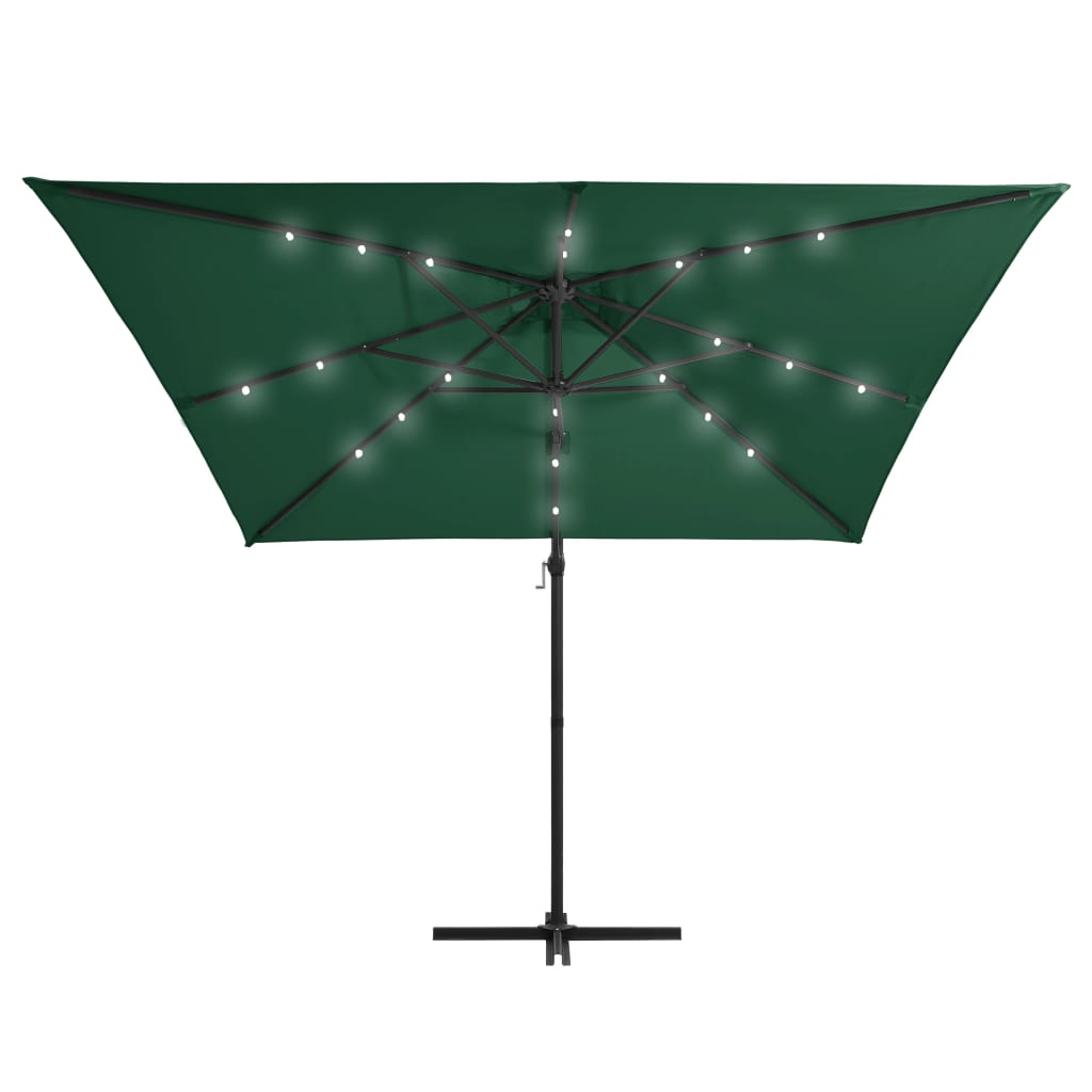 Aurinkovarjo LED-valoilla ja teräspylväällä 250x250 cm vihreä - Sisustajankoti.fi