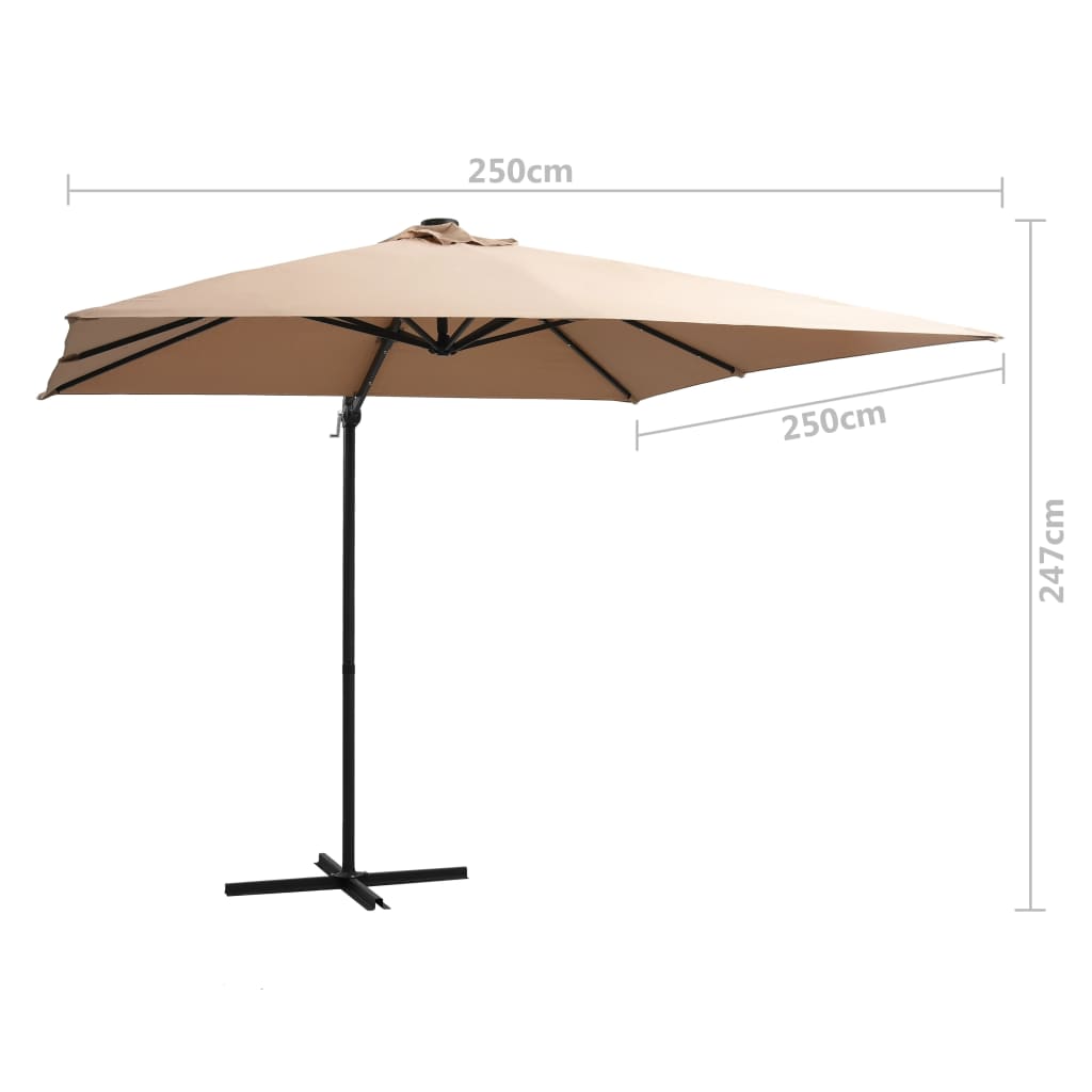 Aurinkovarjo LED-valoilla teräspylväs 250x250 cm ruskeanharmaa - Sisustajankoti.fi