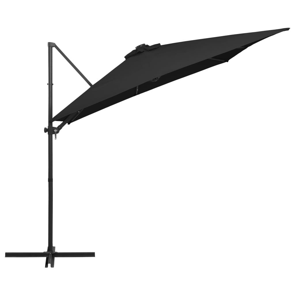 Aurinkovarjo LED-valoilla ja teräspylväällä 250x250 cm musta - Sisustajankoti.fi