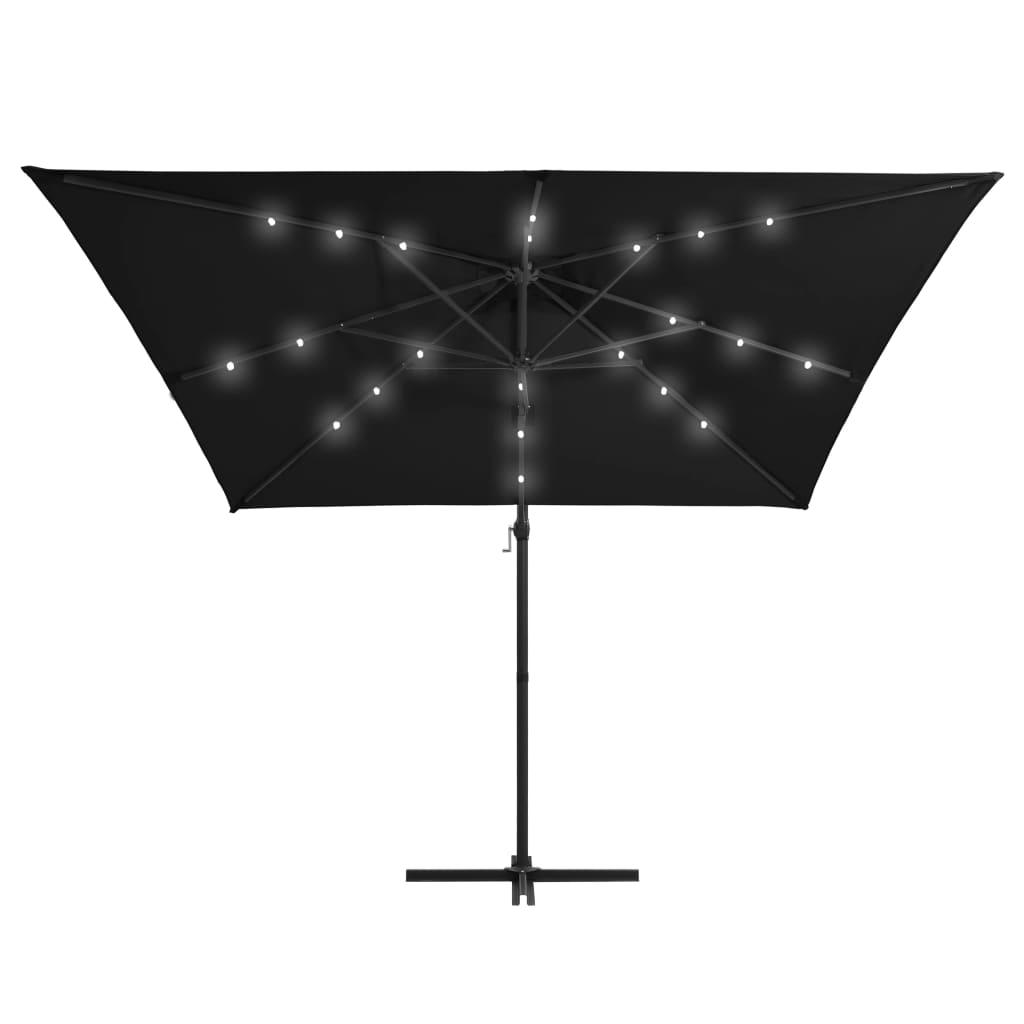 Aurinkovarjo LED-valoilla ja teräspylväällä 250x250 cm musta - Sisustajankoti.fi