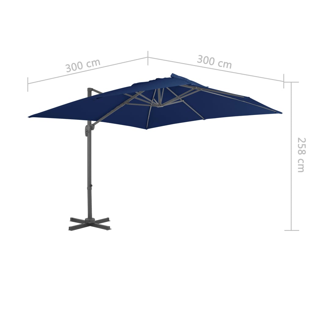 Riippuva aurinkovarjo alumiinipylväällä 3x3 m azurinsininen - Sisustajankoti.fi
