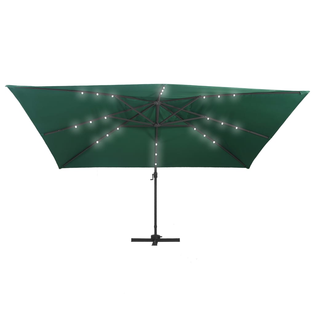 Aurinkovarjo LED-valoilla alumiinipylväällä 400x300 cm vihreä - Sisustajankoti.fi