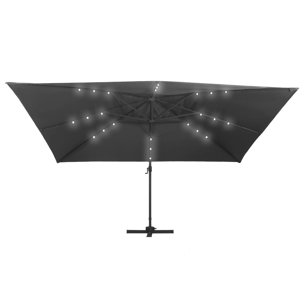 Aurinkovarjo LED-valoilla alumiinipylväällä 400x300 cm antras. - Sisustajankoti.fi