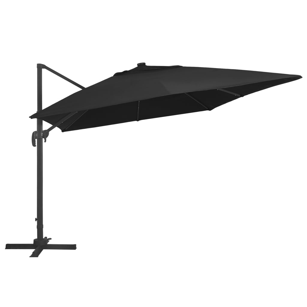 Aurinkovarjo LED-valoilla alumiinipylväällä 400x300 cm musta - Sisustajankoti.fi