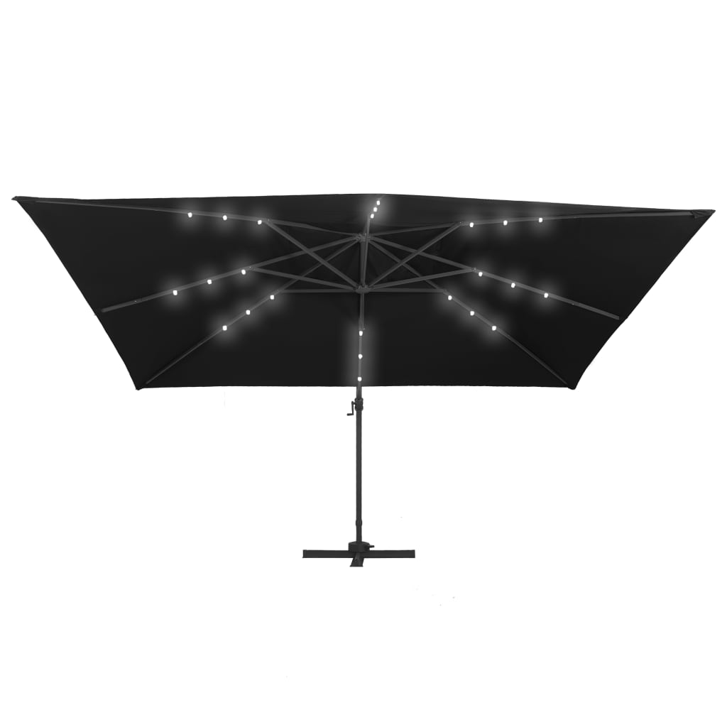 Aurinkovarjo LED-valoilla alumiinipylväällä 400x300 cm musta - Sisustajankoti.fi