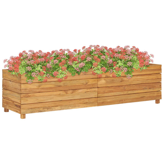 Korotettu kukkalaatikko 150x40x38cm kierrätetty tiikki ja teräs - Sisustajankoti.fi