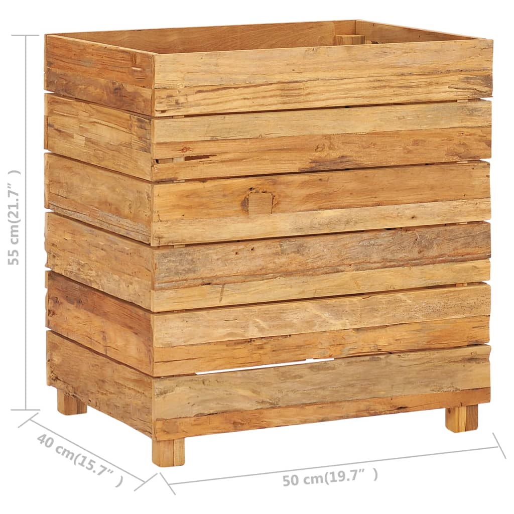 Korotettu kukkalaatikko 50x40x55 cm kierrätetty tiikki ja teräs - Sisustajankoti.fi