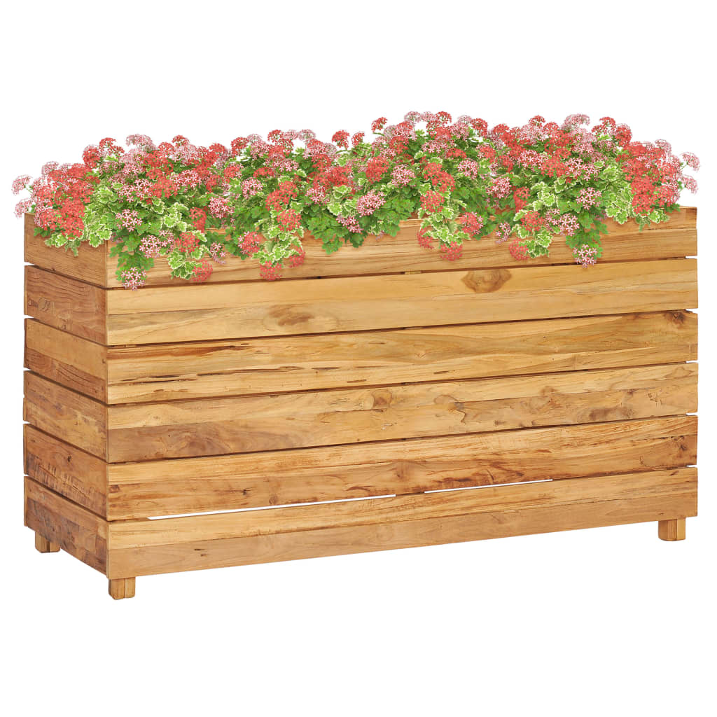 Korotettu kukkalaatikko 100x40x55 cm täysi tiikki ja teräs - Sisustajankoti.fi
