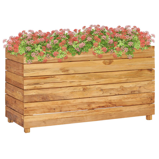 Korotettu kukkalaatikko 100x40x55 cm täysi tiikki ja teräs - Sisustajankoti.fi