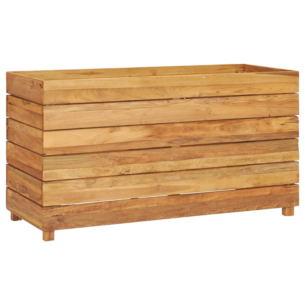 Korotettu kukkalaatikko 100x40x55 cm täysi tiikki ja teräs - Sisustajankoti.fi